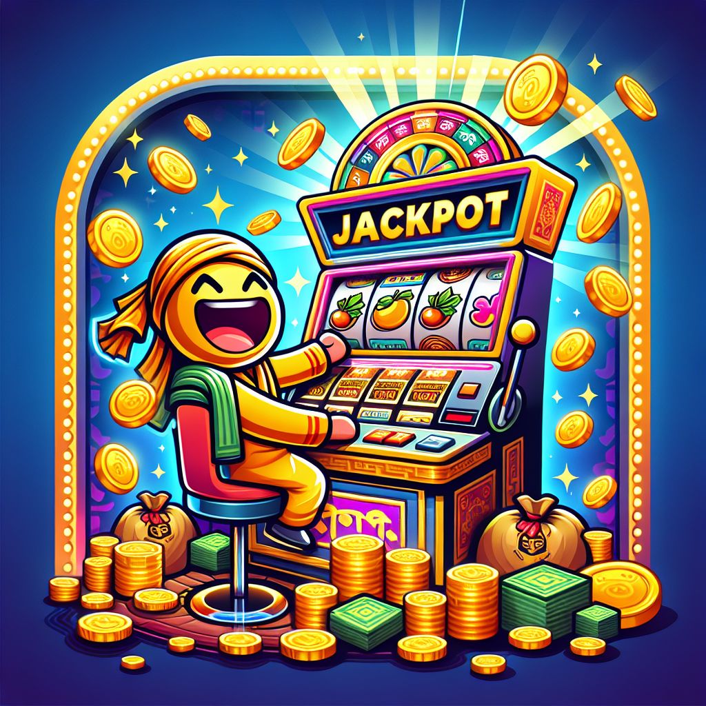 888Taka cartoon character spinning a slot machine with coins and bonus symbols